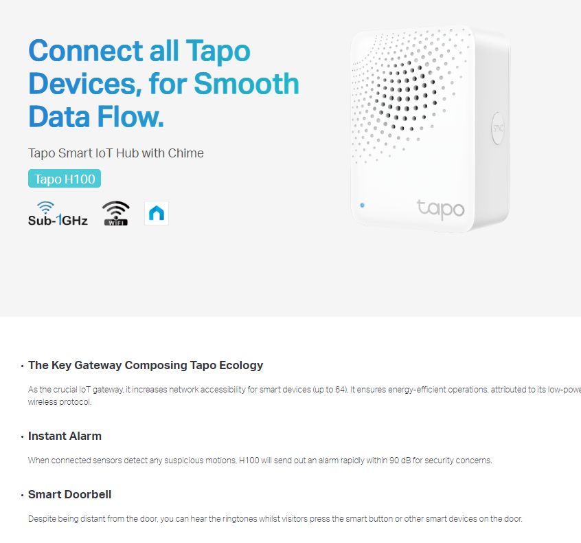 TP-Link Tapo H100 Smart Home Wifi Wireless Hub With Chime